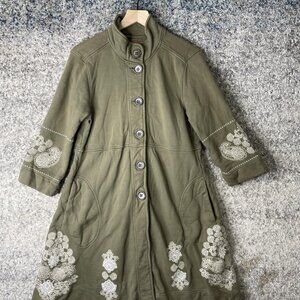 JW Los Angeles Coat Womens Medium Embroidered Button Front Boho Floral Jacket